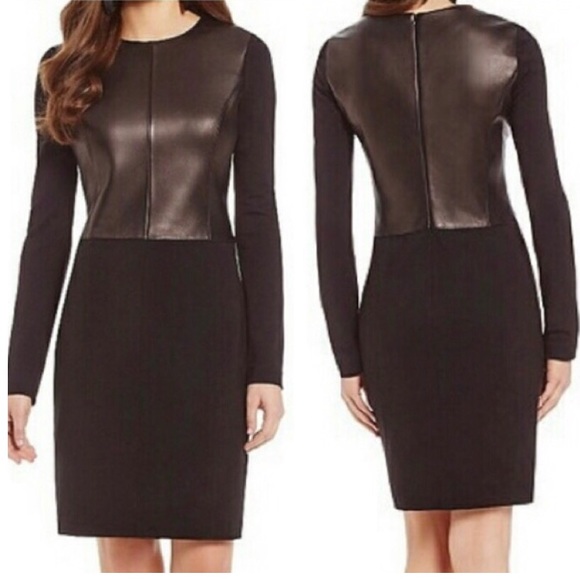 Antonio Melani Black Leather Long Sleeve Dress - Picture 1 of 6